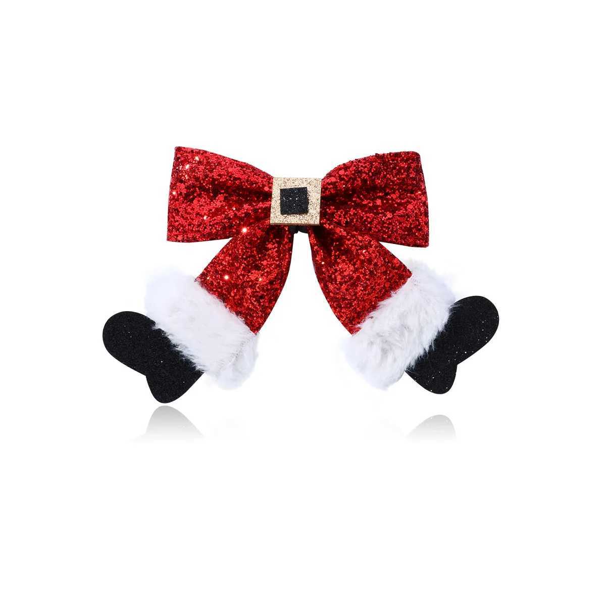 Womens hair clip with red bow socks Christmas series duck beak clip fabric sequin side clipX241021