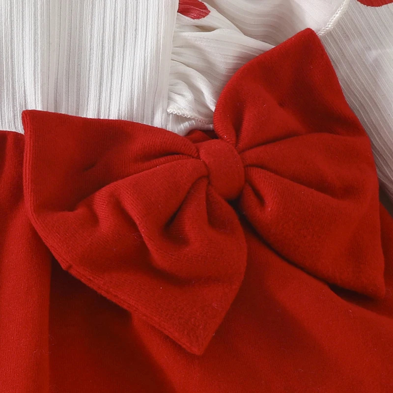 Autumn Princess Baby Girl 2PCS Spring Set Long Sleeve Heart Printed Side Bow Dress Headband Set for Preschool Clothing 241022