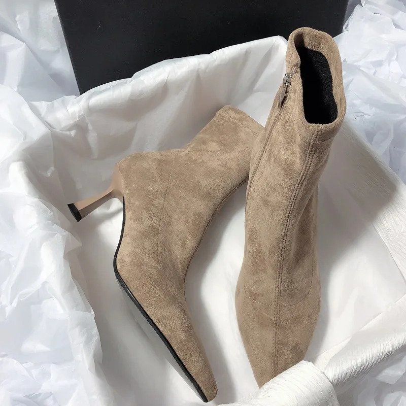 Winter womens stretch cloth ankle sexy Pointed Toe short boots 241022