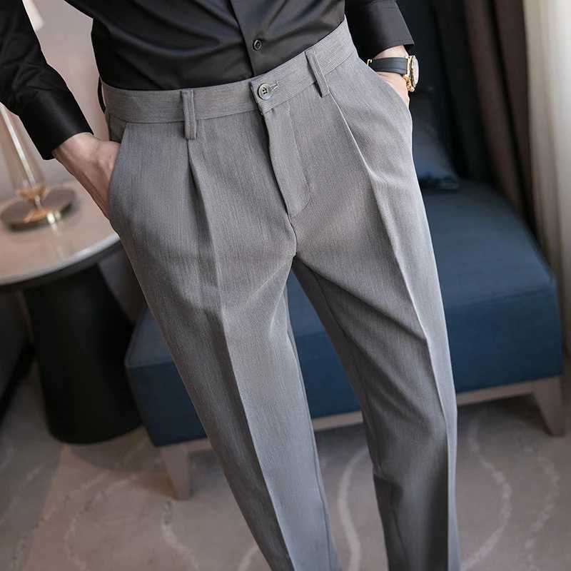 2023 New Mens Slim Fit Business Dress Pants for Men Suit Pants Ankle Length Men Summer Formal Suit Trousers Black White GrayX241023