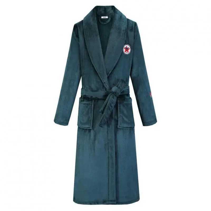 Warm casual and soft spandex mens evening gown with waistband Sp dress flannel trim long kimono bathroom gown and winter new thick robe W241023
