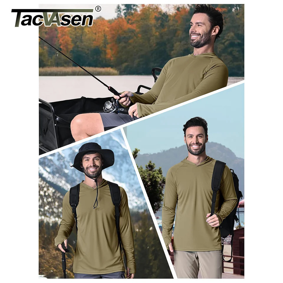 TACVASEN UPF 50Hoodie Mens Sunscreen Long Sleeve Quick Drying T-shirt Outdoor Sports Running Hoodie Zipper Top 241023