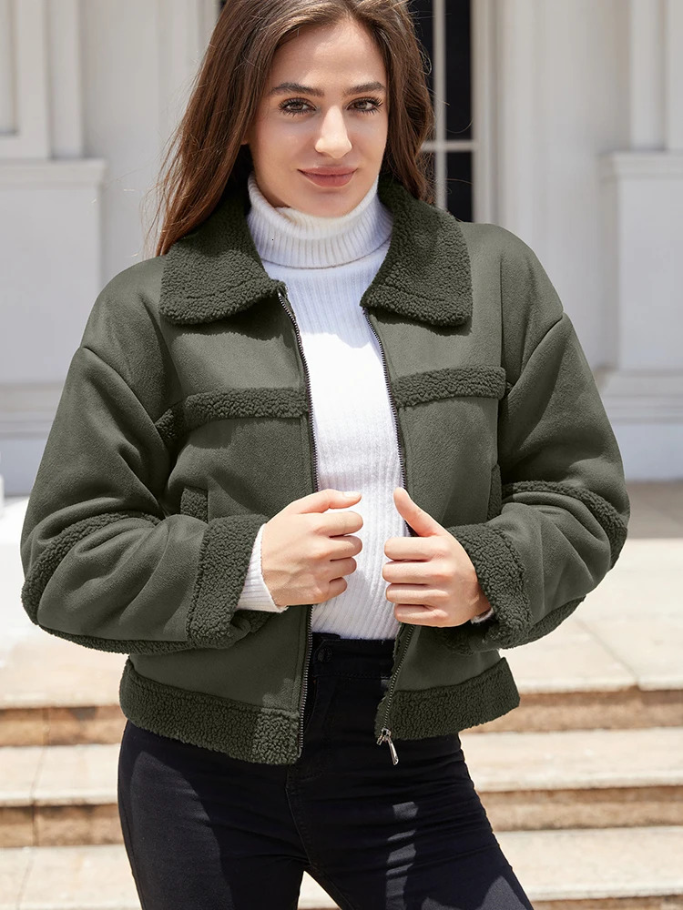 OIINAA Cking Faux Leather For Women Coat Thicken Warm Causal Long Sleeve Coats Korean Fashion Autumn Winter Jackets