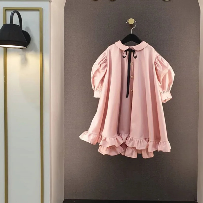 Childrens Flower Girl Pink Princess Dress Retro Preschool Childrens Girl Spanish Style A-line Dress Birthday Wedding Party Dress 241022