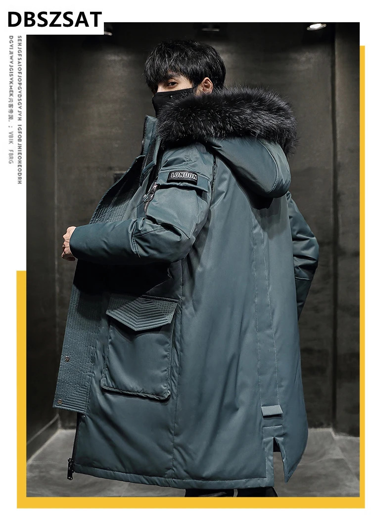 XKK 2025 Fashion Winter Coat Mens Fur Collar Thick Long Coat Mens Hooded Warm Loose Park White Duck Down Coat 241022