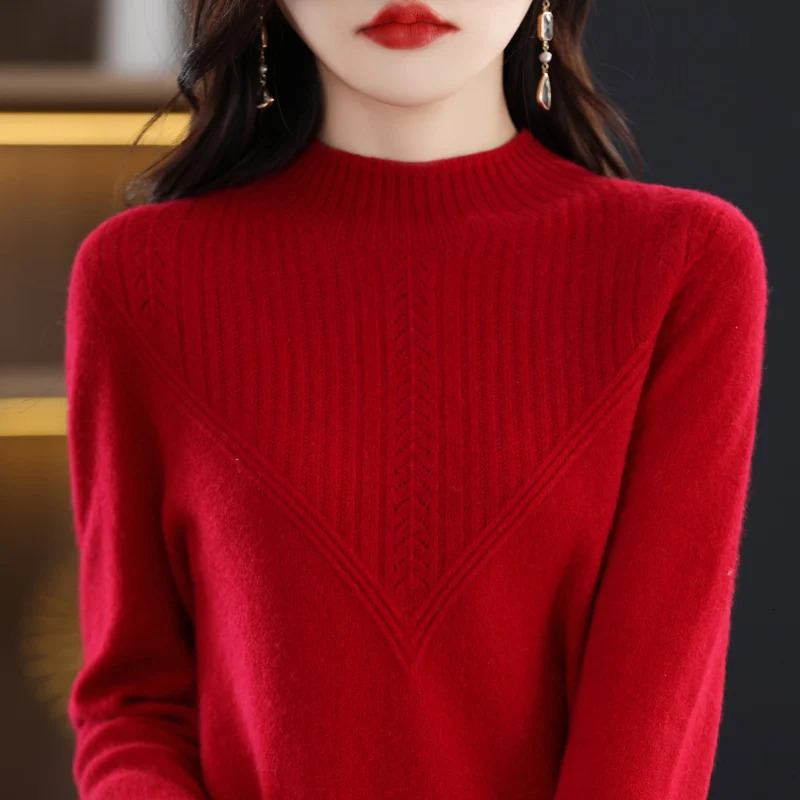 100% merino sweater womens turtleneck pullover loose knit bottoming shirt autumn and winter long sleeve cashmere top 241021