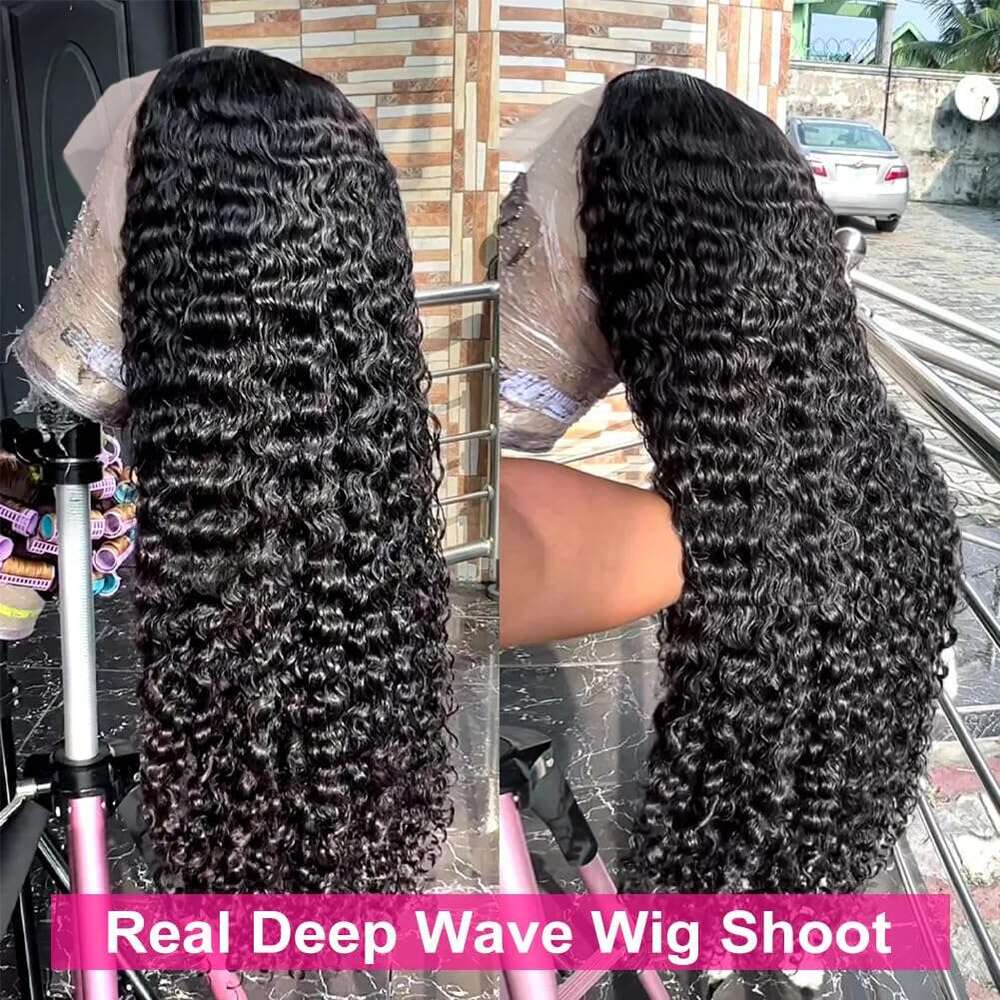 13x4 Brazilian Deep Wave Transparent Front Human Wigs For Women Pre plucked No Glue Precut Lace Wig Isee Remy Hair