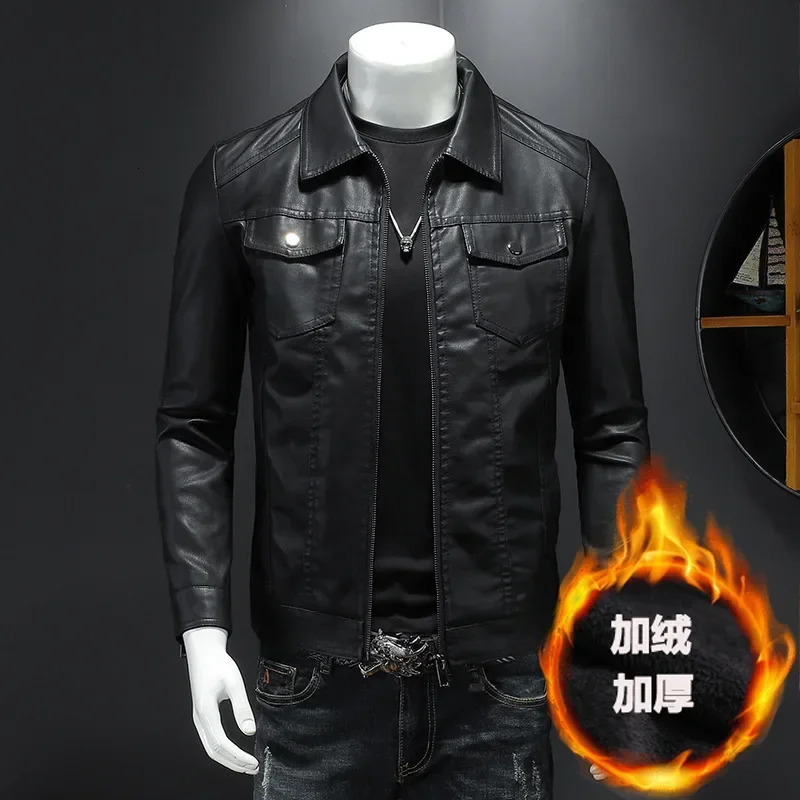 Mens Leather Jacket Autumn/Winter Korean Edition Slim Trend Velvet Thick Area Jacket Mens Leather Jacket 241023
