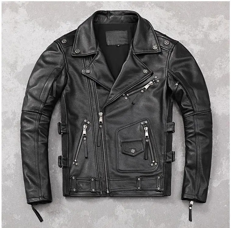 Wholesale. High quality genuine leather jacket. Cool Motor Rider studded cowhide jacket. Vintage style leather 241023