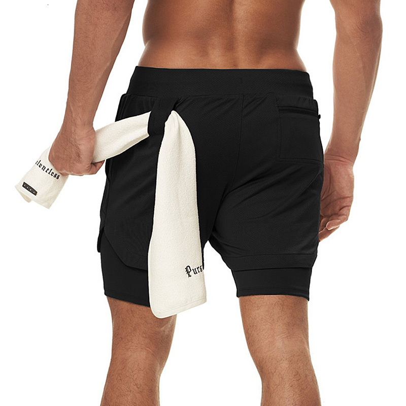 Mens Gym 2 in 1 Double-deck Running Quick Dry Shorts Jogging Fitness Training Sweat Short Pants Male Sports Workout Sweatpants
