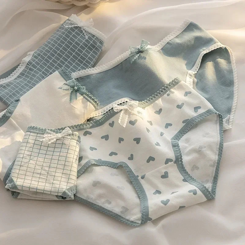 2025 New designer s sweet bow blue cute girl underwear soft trend and breathable cotton underwear sexy girl underwear