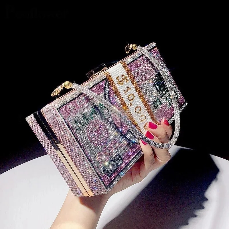 Crystal Womens Wedding Clutch Bag er Diamond Evening Bag Party Money Bag Wallet Chain Shoulder Bag Handbag 241023