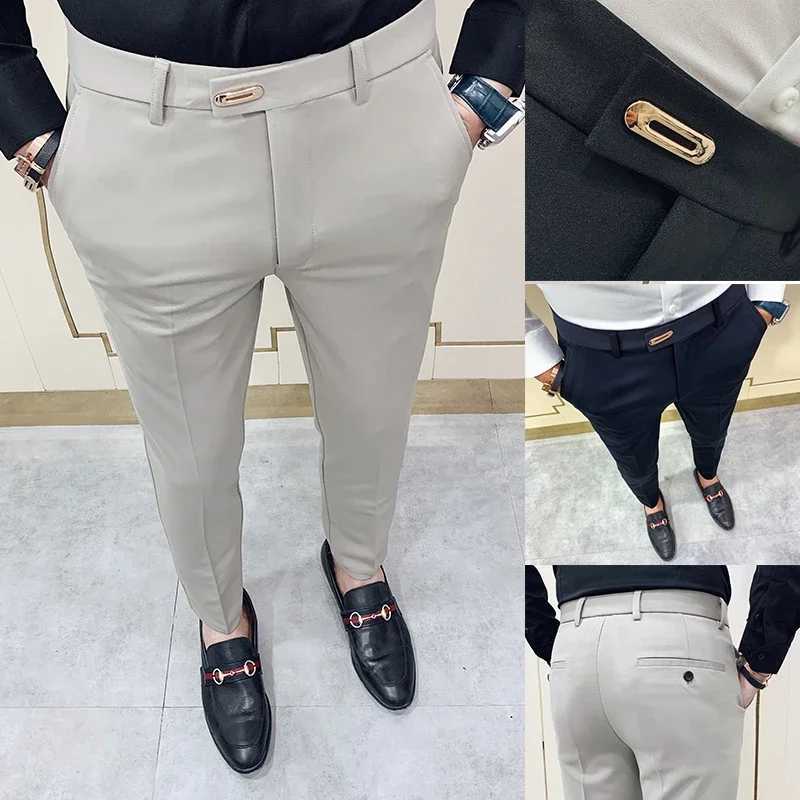 Summer Men Casual Pants Stretch Slim Straight Classic Blue Black Gray Brand Thin Business Formal Office Trousers Plus Size MenX241023