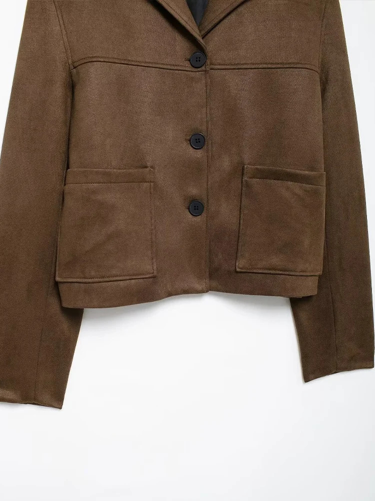 Womens autumn and winter product high-end Maillard brown fashion knowledge heiress Sude commuting jacket 241023