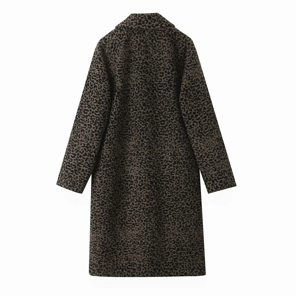 PB ZA Autumn Product Womens Fashion and Atmospheric Medium to Long Wool Blended Animal Pattern Coat 241023