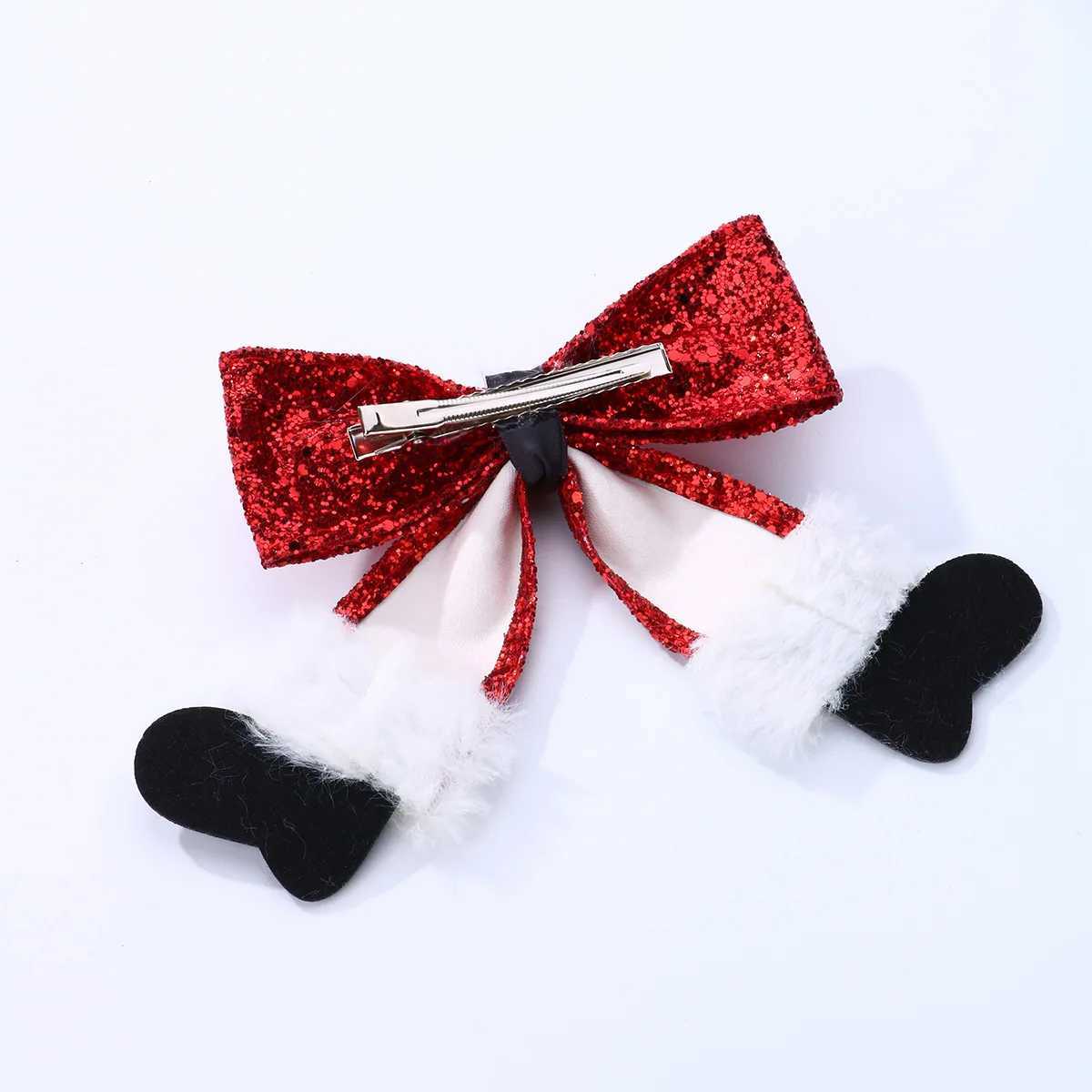 Womens hair clip with red bow socks Christmas series duck beak clip fabric sequin side clipX241021