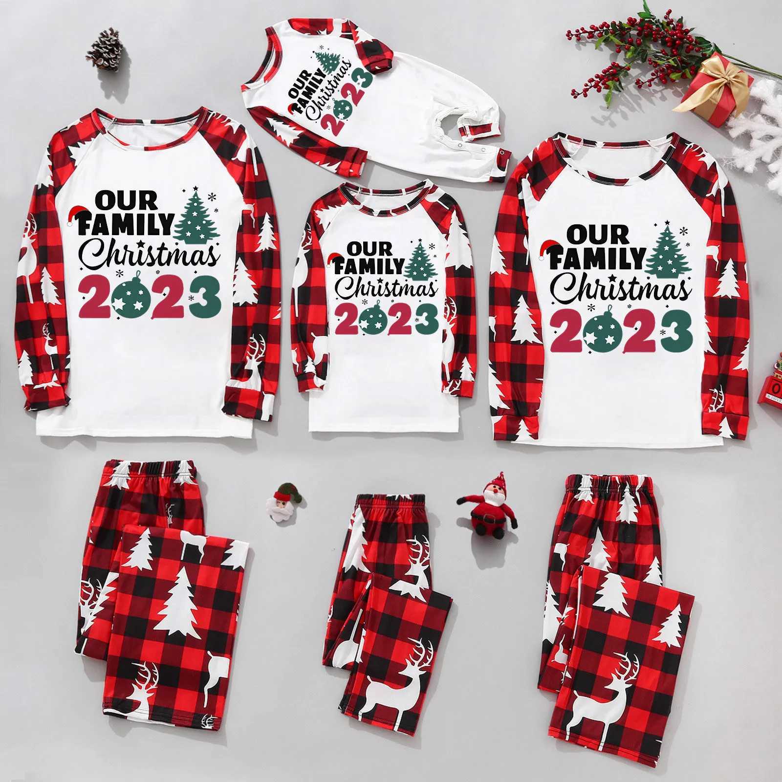 Merry Christmas Letter Printed Parent-Child Sleepwear Sets Deer Print Casual Family Matching Outfits Xmas Cartoon Pajamas SetsXJ241008