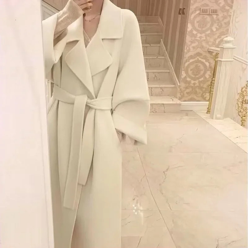 Fashion Double sided Wool Womens Mid to Long Knee Wool Coat Korean style Small Nail Coat 241023