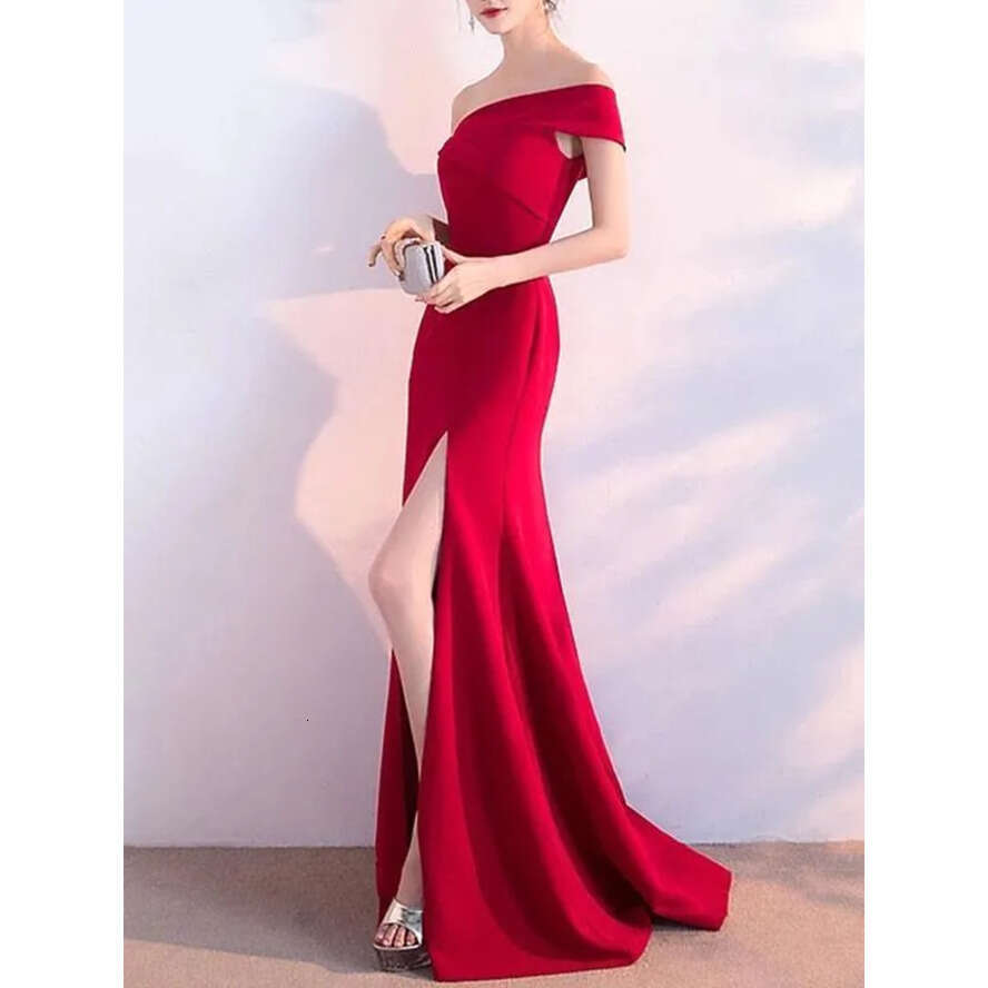 Elegant Navy Blue Red Bridesmaid Dresses A E Off Shoulder Split Satin Maid Of Honor Gowns Women Evening Prom Party Dress Bc Vening
