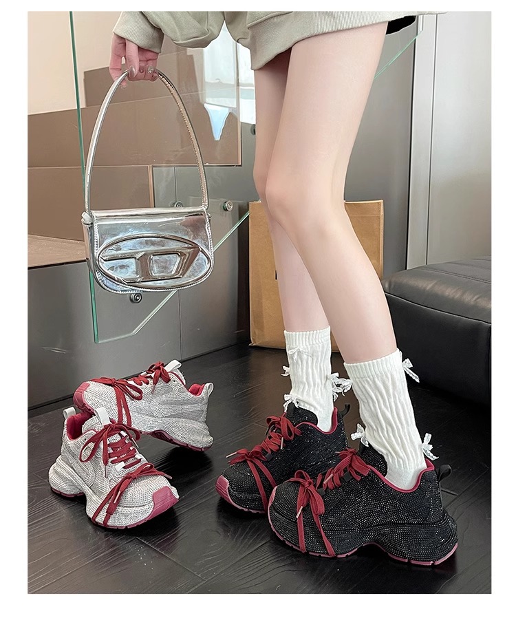 Full Sky Star Water Diamond Thick Bottom Explosion Street Style Dad Shoes Women 2024 Spring New Casual Shoes