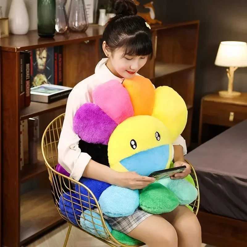 Rainbow Sunflower Plush Mat Cute Smile Flower Pillow Sunflower Filling Soft Office Sleep Backrest Sofa Decoration X241022