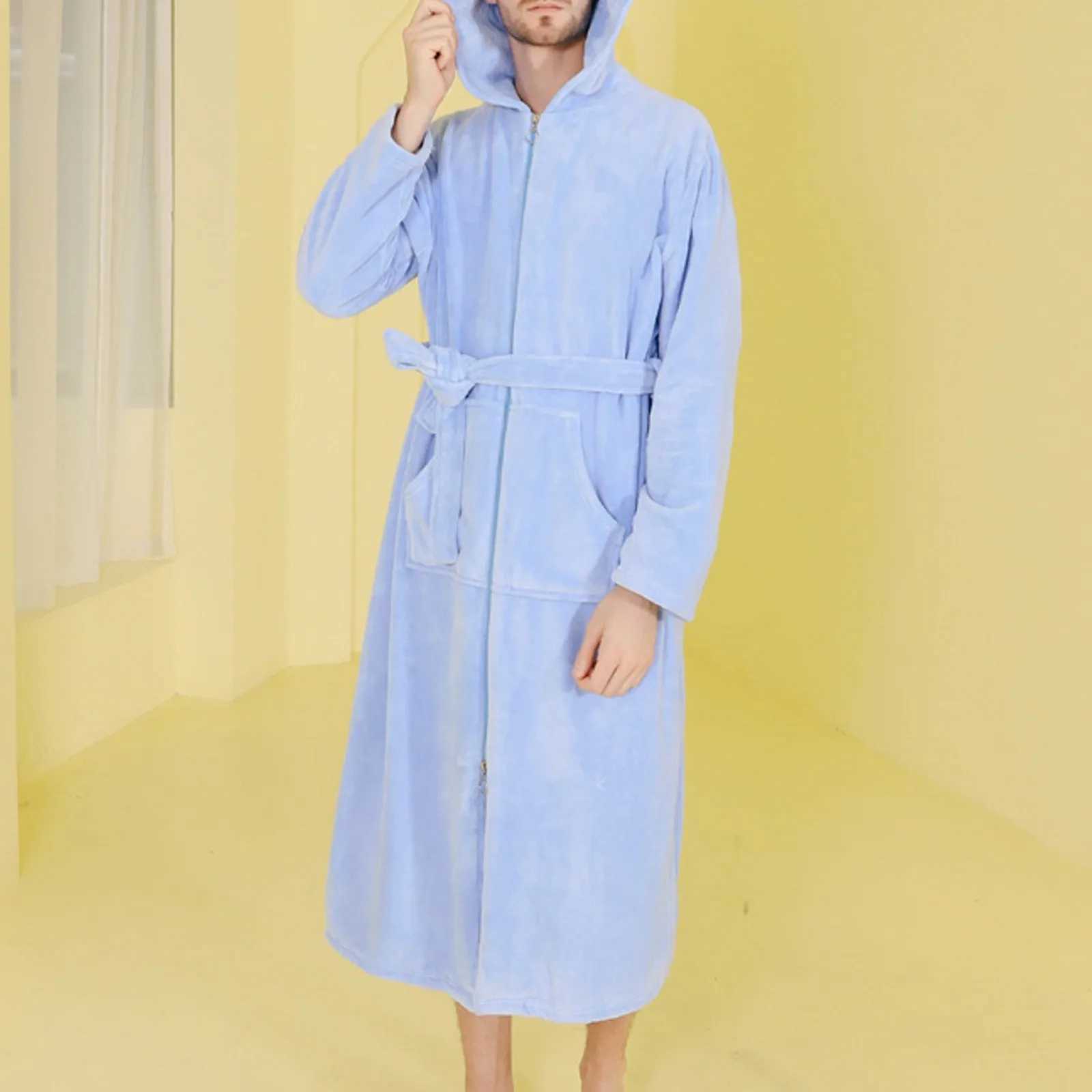 Adult mens bathroom pajamas flannel Spwear loose zipper thick night light bathrobe mens bathtub set W241023