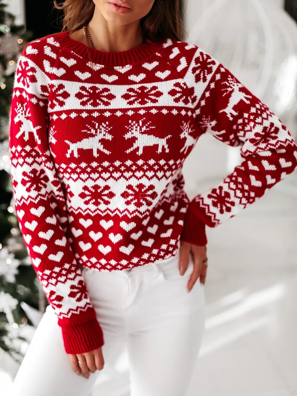 Winter Christmas Women Sweaters Pullover Tops Casual Long Sleeve Print Knitted Sweater Clothes 241021