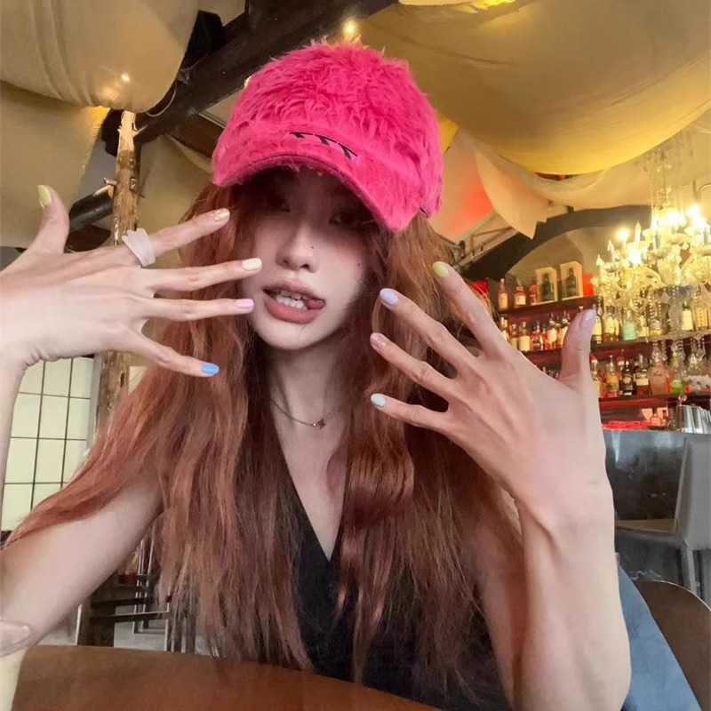 Colorful Embroidered Hairy Hat for Women Autumn and Winter Duck Tongue Hat for Street Small and Trendy Brand Baseball Hat for Men X241023