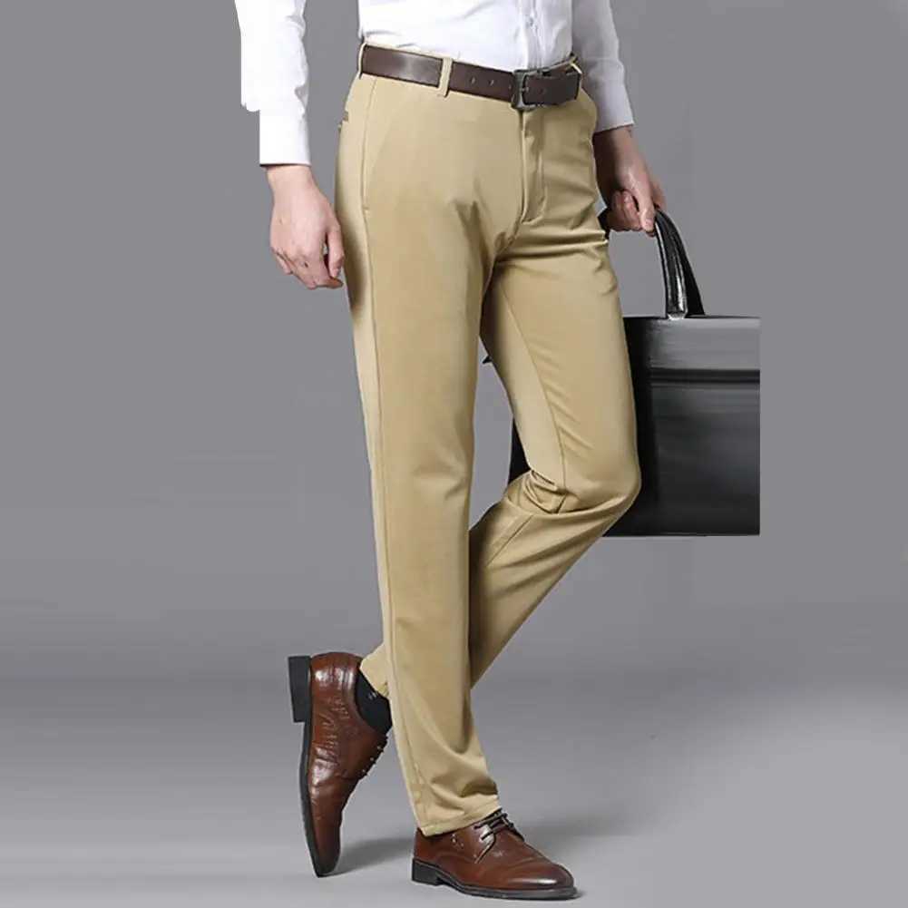 Men Business Pants Comfy Suit Pants Spring Autumn Solid Color Stretchy Blazer Pants Mid Waist Straight Loose Trousers Work PantsX241023