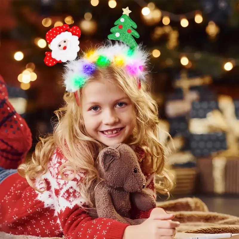 2025 Led Christmas Antler Headband Reindeer Light Up Headband Hair Hoop Children Party Costume DecorationX241021