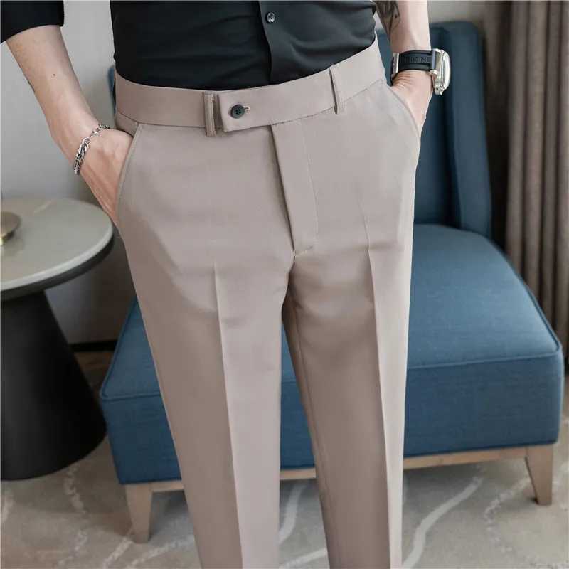 New Summer Mens Suit Pants Solid Color Korean Slim Smart Casual Ankle-Length Pants Men Wedding Dress Office Suit Trousers ManX241023