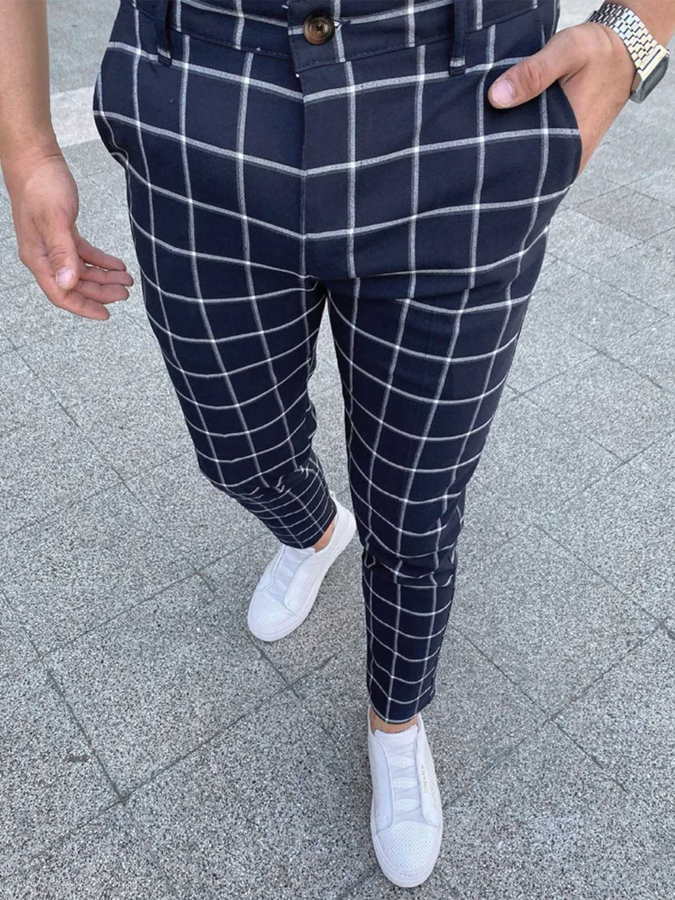 Mens Pants Mid Waist Slim Straight Trousers Mens Casual Print Pants For Business Office Formal Wedding Daily Trousers Hot SaleX241023