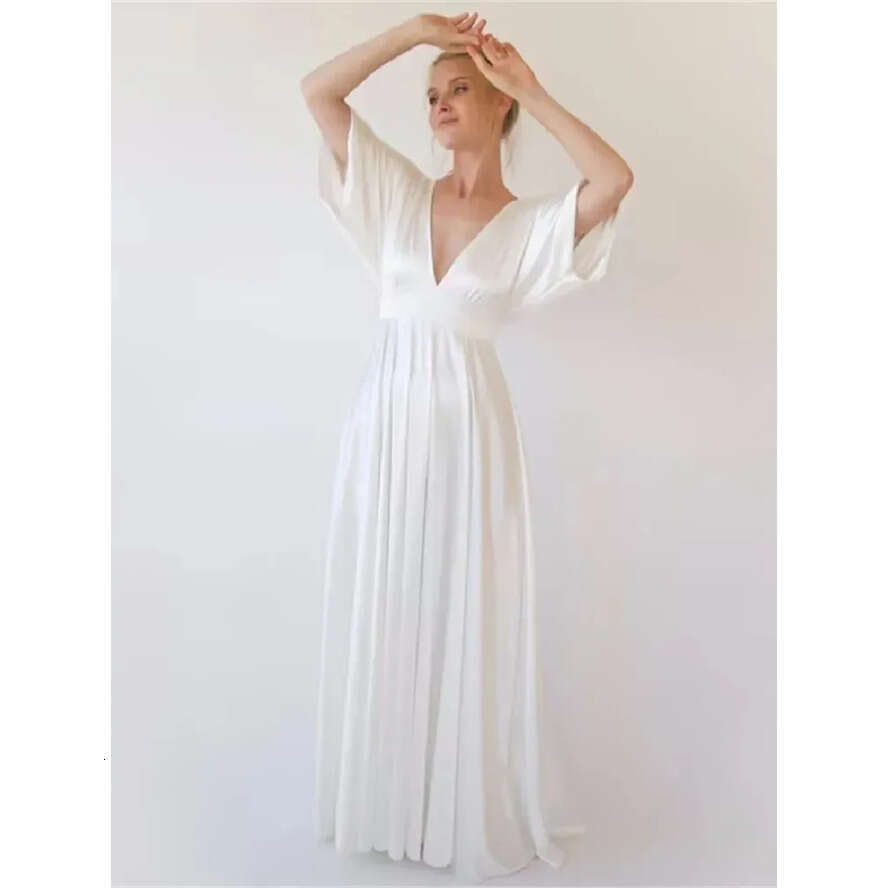 Ivory Bridesmaid Boho Summer Dresses Long Maxi Deep V Neck A E Wedding Guest Wear Maid Of Honor Gowns Prom Dress