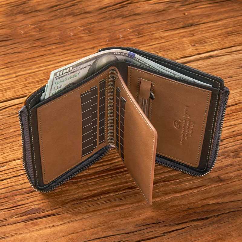 mens wallet zipper short leather mens wallet multifunctional pocket double folding wallet fashionable bank card holder Z250411