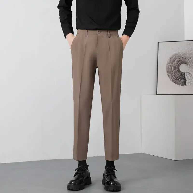 Straight Fluid 9 Cropped Suit Trousers Draped Mens Summer Pants New in Chinese Homme Slacks Formal Spring Clothes 2024 UpX241023
