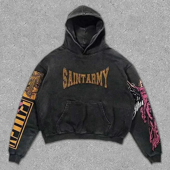 American Hoodie Y2K Clothing Original Gothic Hip Hop Angel Graphic Printing Oversized Retro Hoodie Sportswear Mens Zipper Hoodie 241011