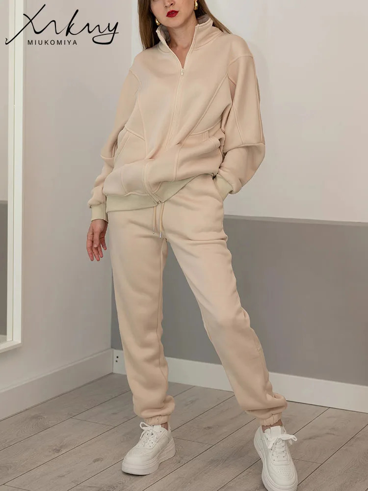 Autumn zipper track set womens two-piece sportswear womens pants set womens two-piece oversized sportswear set 241023