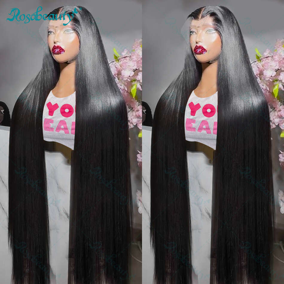 Inch Rosabeauty x HD Lace Frontal Wig Bone Straight Closure Glueless Wigs Human Hair Preplucked Remy For Women s