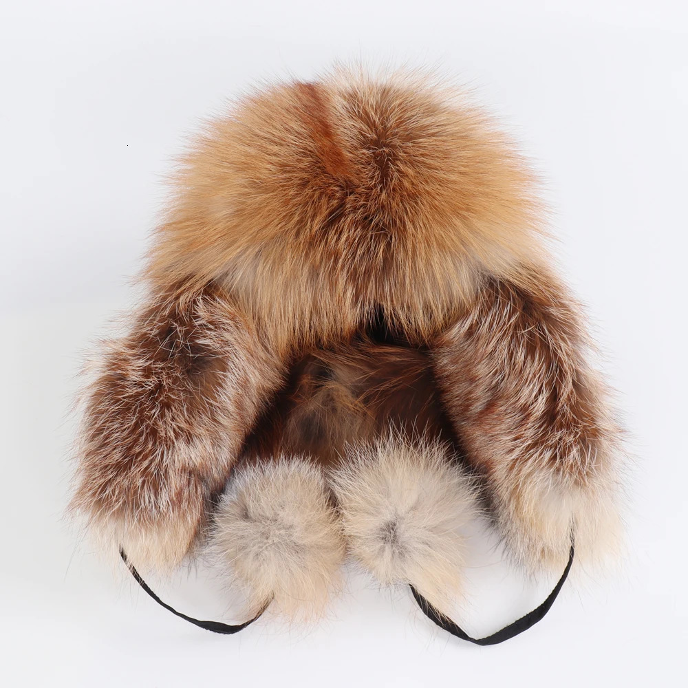 100% genuine fox fur womens Russian Wusanka pilot hunter snow skiing hat earmuffs winter womens fox fur bomber hat 241023