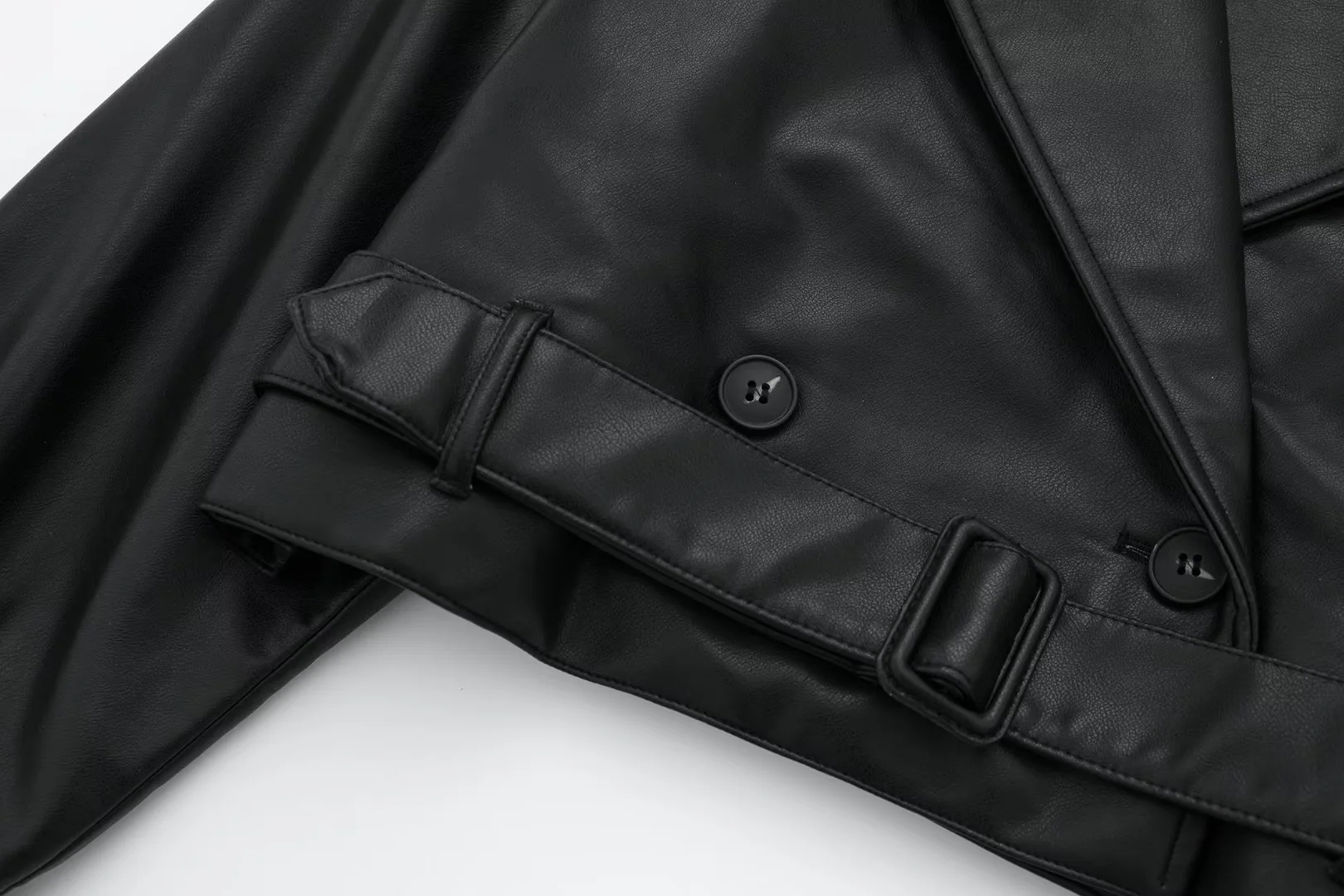 TRAF Cropped Black Woman Windbreaker Faux Leather Jacket Long Sleeve Trench Coat For Women Y2k Belt New In Jackets