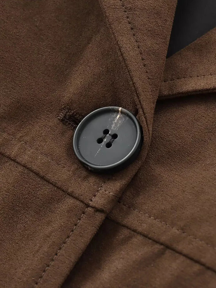 European and American style autumn womens clothing fully matches old brown suede short jacket 241023