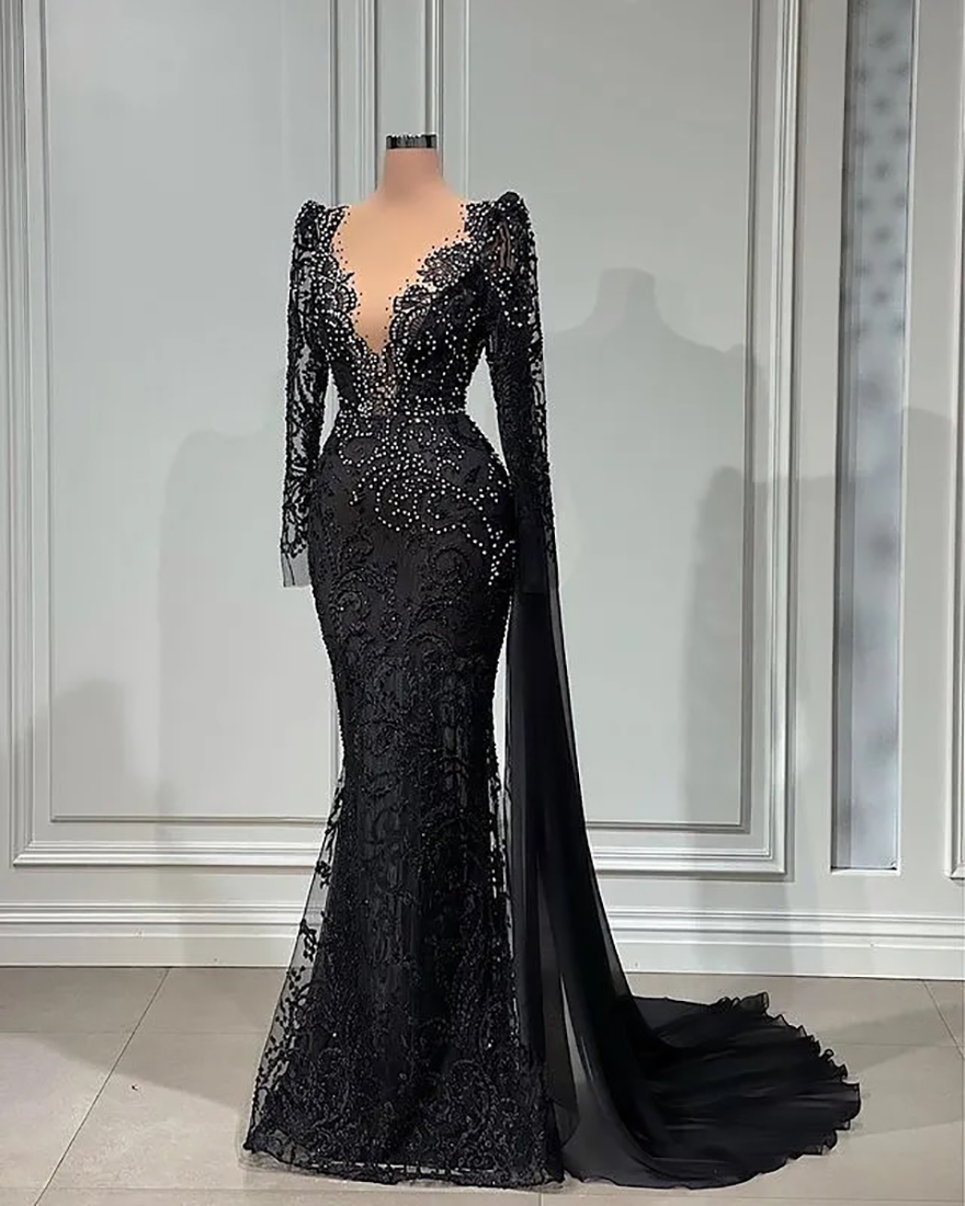 Plus Size Arabic Aso Ebi Black Mermaid urious Prom Dresses Beaded Crystals Evening Formal Party Second Reception Birthday Engagement Gowns Dress