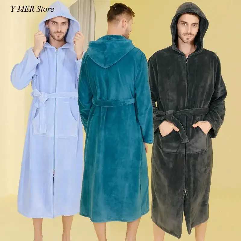 Couples winter autumn Spwear warm flannel bathroom dress hooded evening dress mens Spwear loose casual thick home clothes W241023