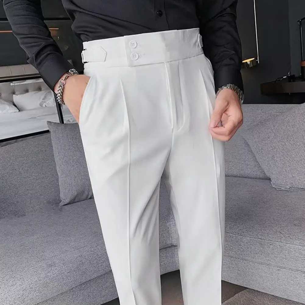 Young Style Men Business Pants Formal Straight Leg Pants Slim Fit High Waist Vintage Pockets Long Trousers Formal Suit TrousersX241023