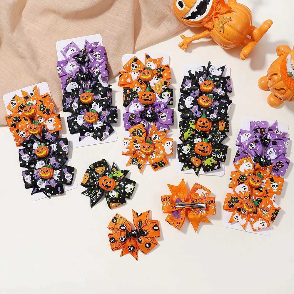 6/12/20Pcs/lot Christmas Day Hairpin Ribbon Cheer Up Hairclip Funny Pumpkin Head Halloween Hair Clips for Kids Hair AccessoriesX241022
