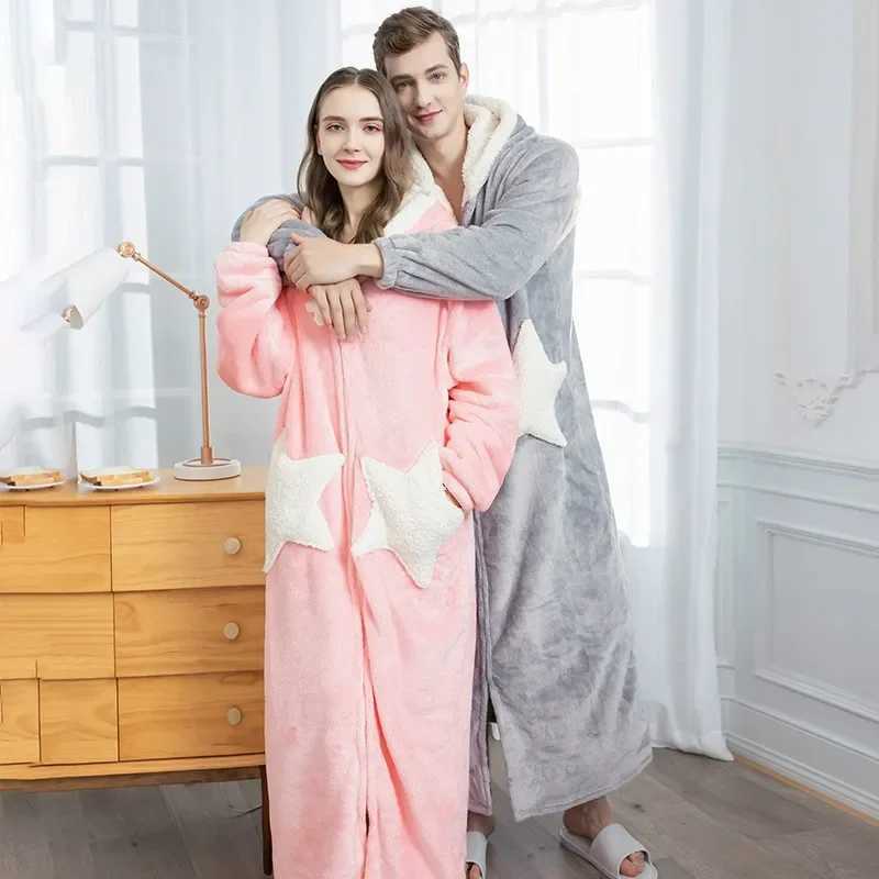Couple Shower Clothes Winter Spwear Star Hoodie Long Bathroom Warm Plush Mens and Womens Terry Robe Korean New Pajamas Evening Dress W241023
