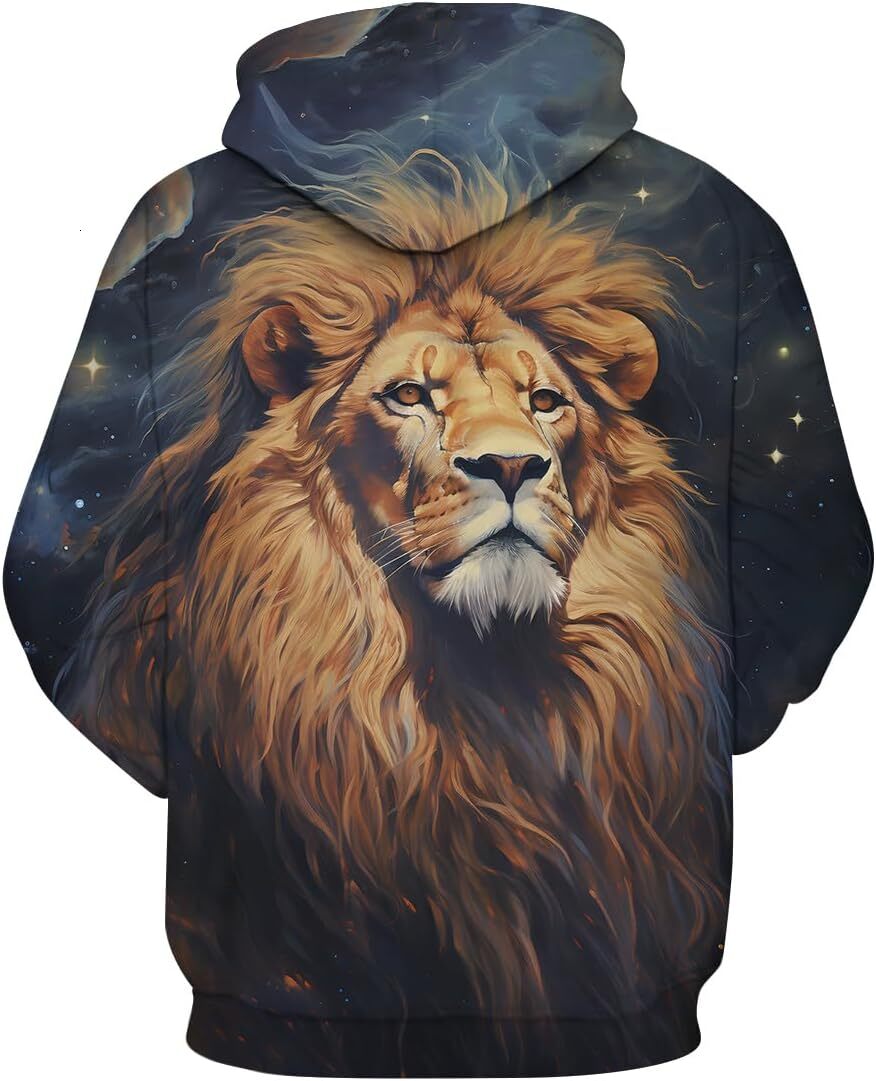 Hoodie for Mens Womens Fantasy Starry Sky Thunderbolt Animal Lion Cool Graphic Hoodies Hooded Sweatshirts Pullover Graphic Trendy Warmth