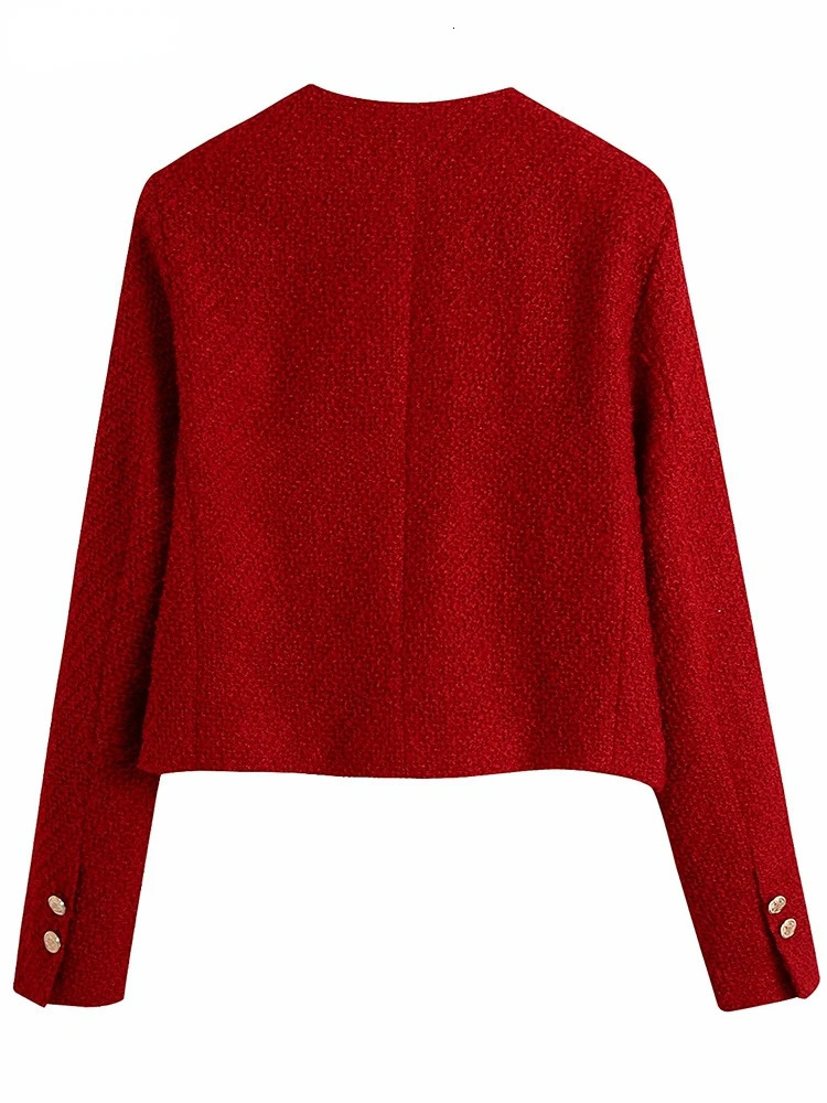 Series Womens Retro Red Coarse Hemp Sweatshirt Womens Long Sleeve Elegant Jacket Womens Crop Sweatshirt Womens Coat 241023