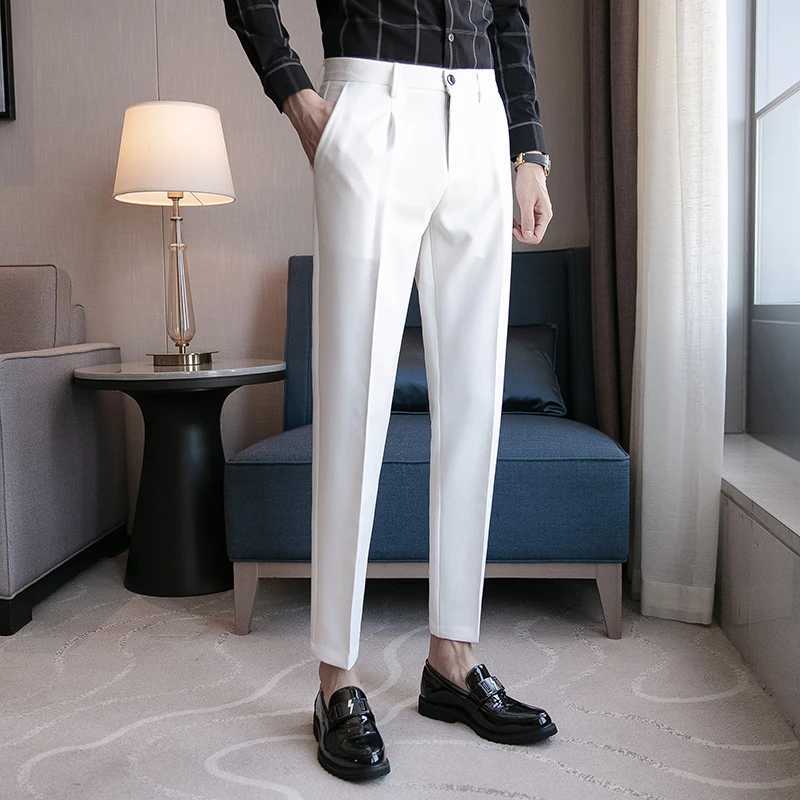 2023 New Mens Slim Fit Business Dress Pants for Men Suit Pants Ankle Length Men Summer Formal Suit Trousers Black White GrayX241023