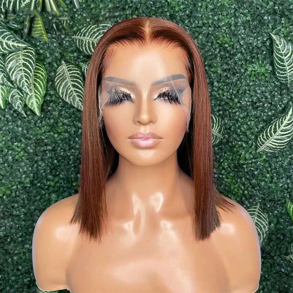 SKINLIKE Real Front Chocolate Short Bob Blunt Cut Wig 13x6 HD Lace Frontal Human Hair Wigs Pre Plucked Glueless
